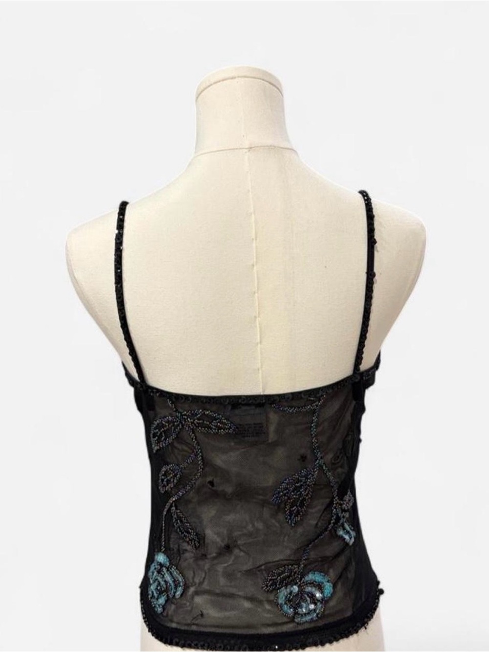 Cache Black Sheer Beaded Cami with Blue Rose Embellishments - Picture 3 of 6